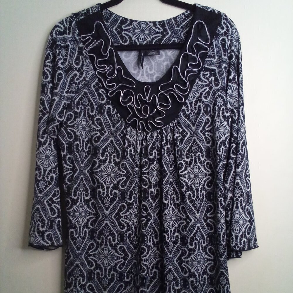 New Directions Blouse Women XL 3/4 Sleeve Embellished Black White